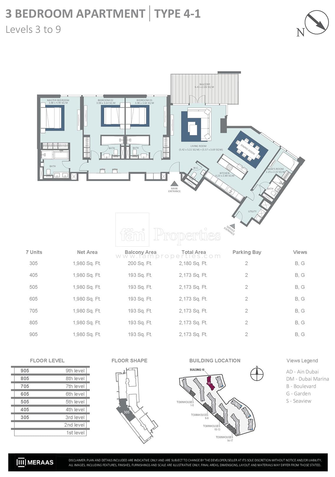 Bluewaters Residences Building 10, 3-Bed Floor Plan, type: 3 Bedroom