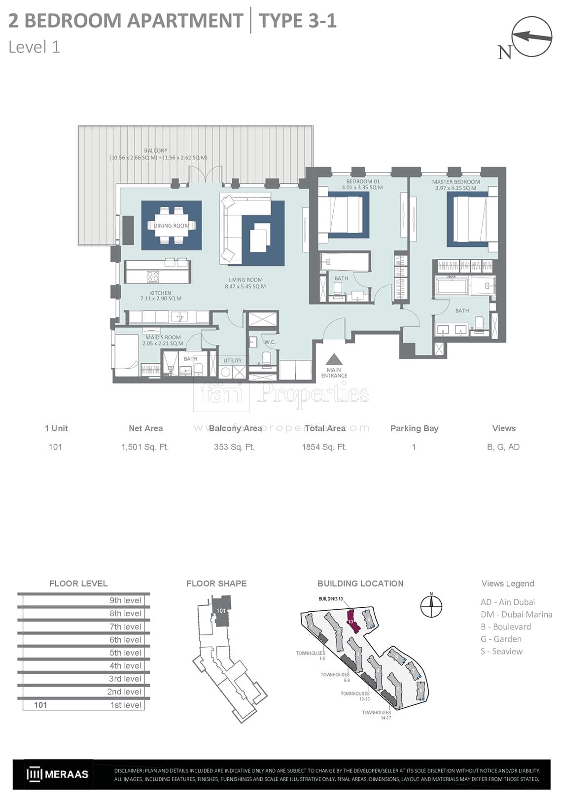 Bluewaters Residences Building 10, 2-Bed Floor Plan, type: 2 Bedroom