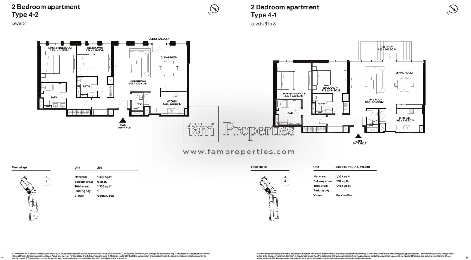 Bluewaters Residences building 3, 2-Bed Floor Plan, type: 2 Bedroom