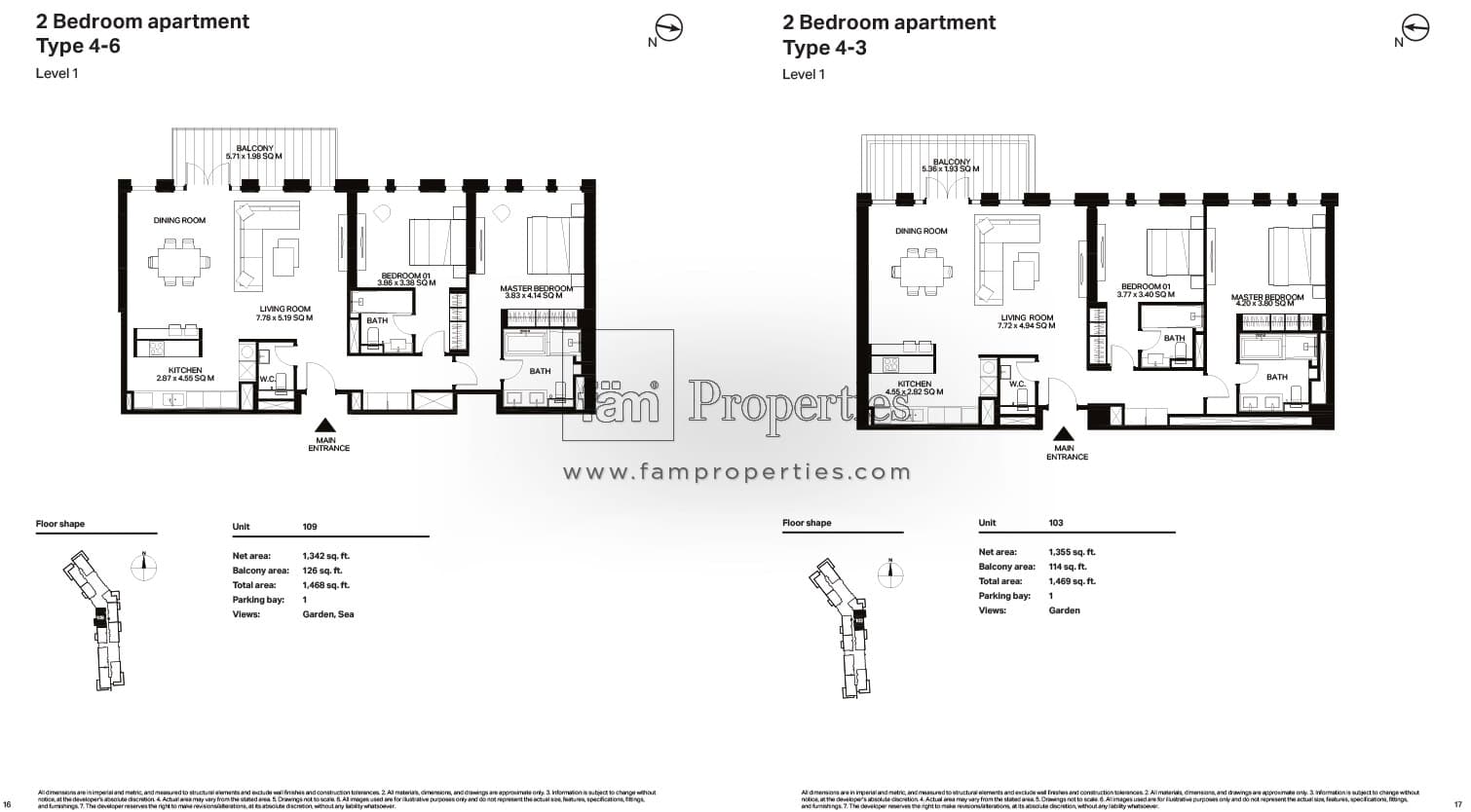 Bluewaters Residences building 3, 2-Bed Floor Plan, type: 2 Bedroom