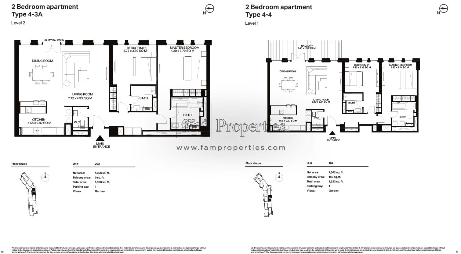 Bluewaters Residences building 3, 2-Bed Floor Plan, type: 2 Bedroom