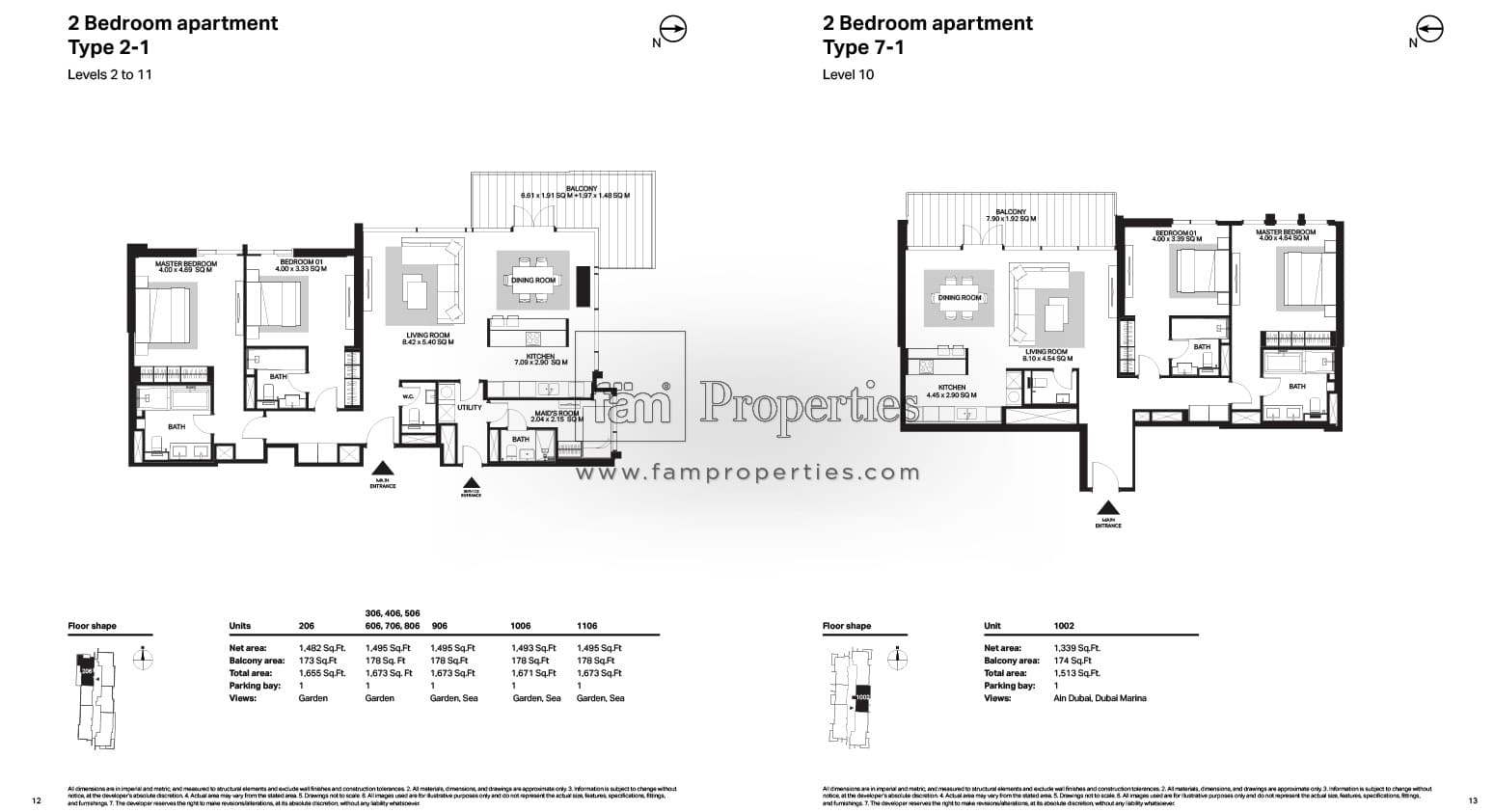 Bluewaters Residences building 3, 2-Bed Floor Plan, type: 2 Bedroom
