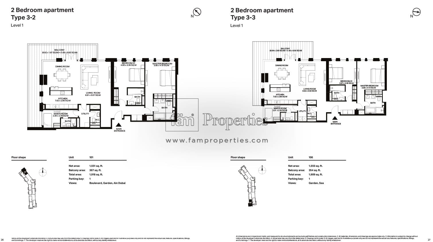 Bluewaters Residences building 3, 2-Bed Floor Plan, type: 2 Bedroom
