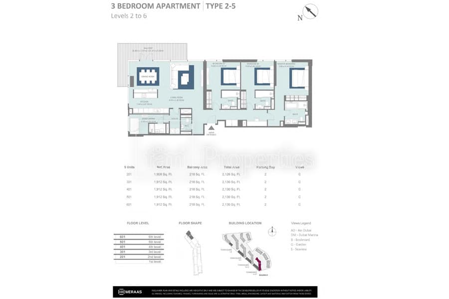 Bluewaters Residences Building 5, 3-Bed Floor Plan, type: 3 Bedroom Type 2-5