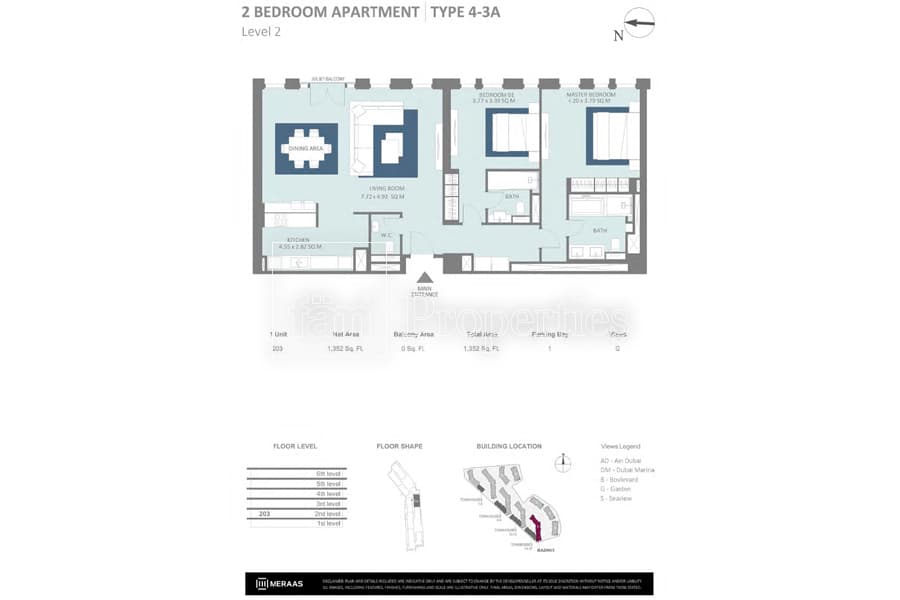 Bluewaters Residences Building 5, 2-Bed Floor Plan, type: 2 Bedroom Type 4-3A