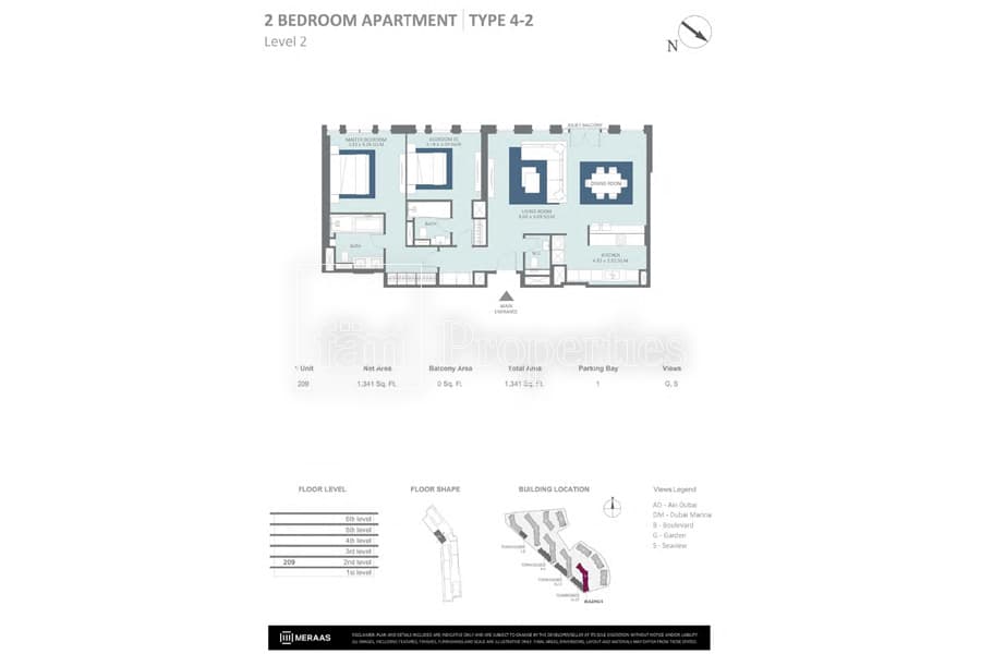 Bluewaters Residences Building 5, 2-Bed Floor Plan, type: 2 Bedroom Type 4-2