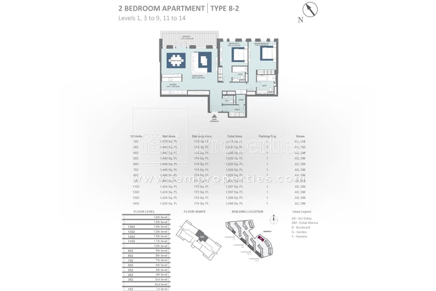 Bluewaters Residences Building 8, 2-Bed Floor Plan, type: 2 Bedroom