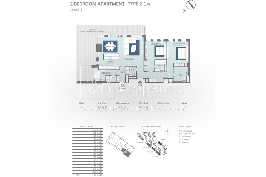 Bluewaters Residences Building 8, 2-Bed Floor Plan, type: 2 Bedroom