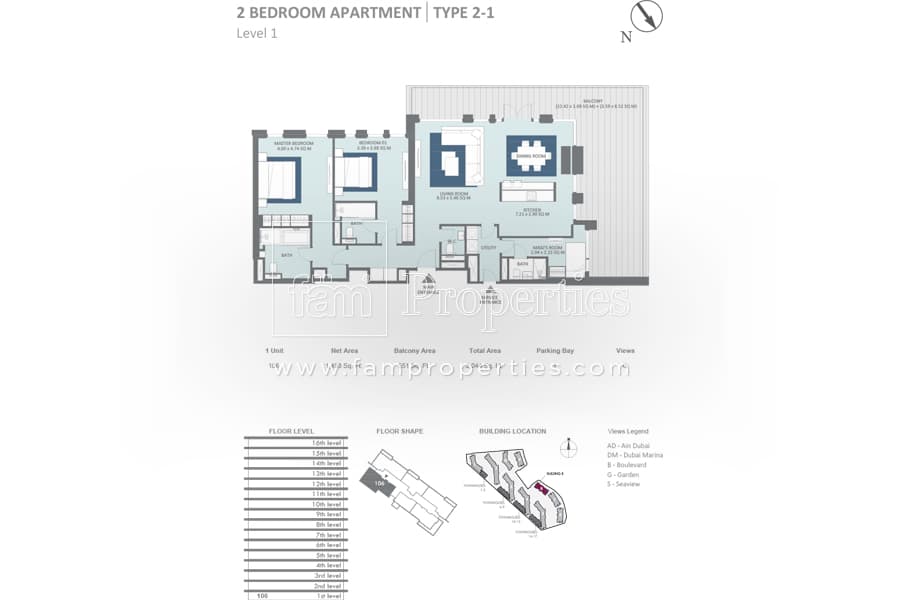Bluewaters Residences Building 8, 2-Bed Floor Plan, type: 2 Bedroom