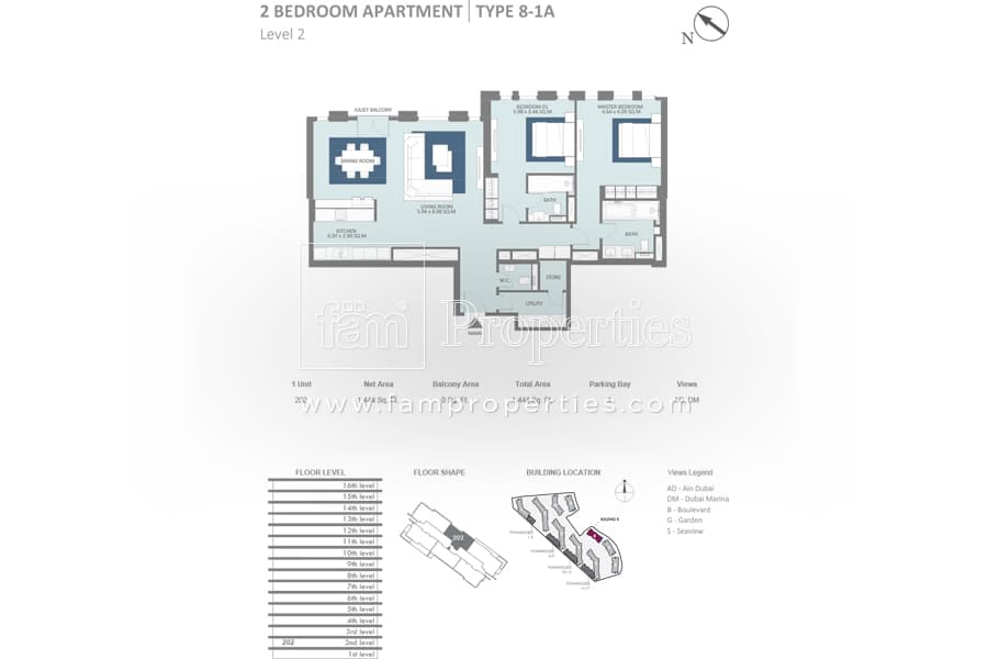 Bluewaters Residences Building 8, 2-Bed Floor Plan, type: 2 Bedroom