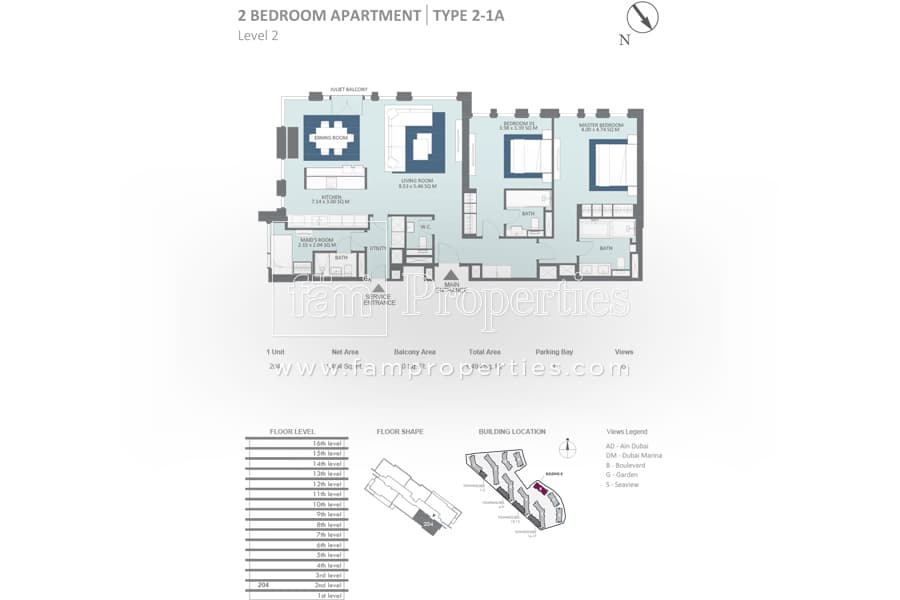 Bluewaters Residences Building 8, 2-Bed Floor Plan, type: 2 Bedroom