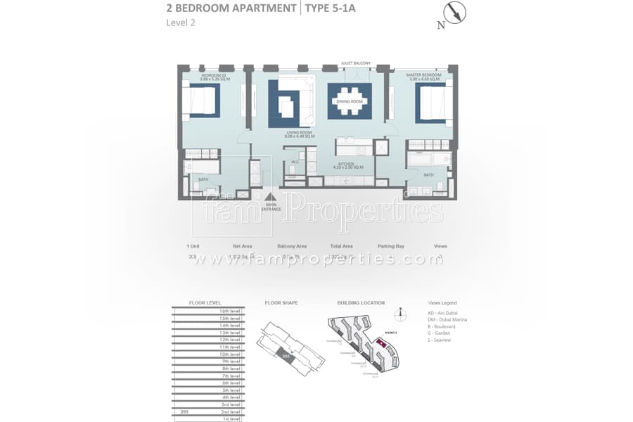 Bluewaters Residences Building 8, 2-Bed Floor Plan, type: 2 Bedroom