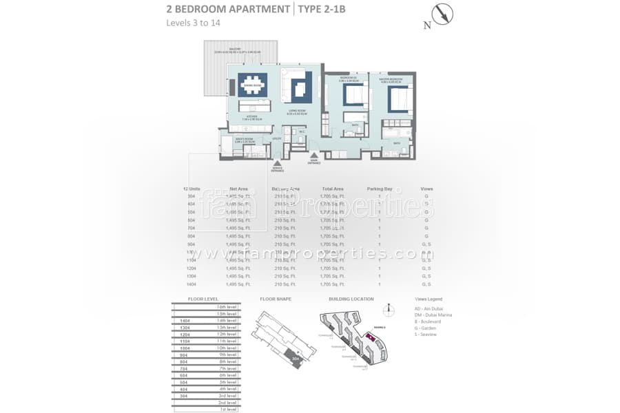 Bluewaters Residences Building 8, 2-Bed Floor Plan, type: 2 Bedroom