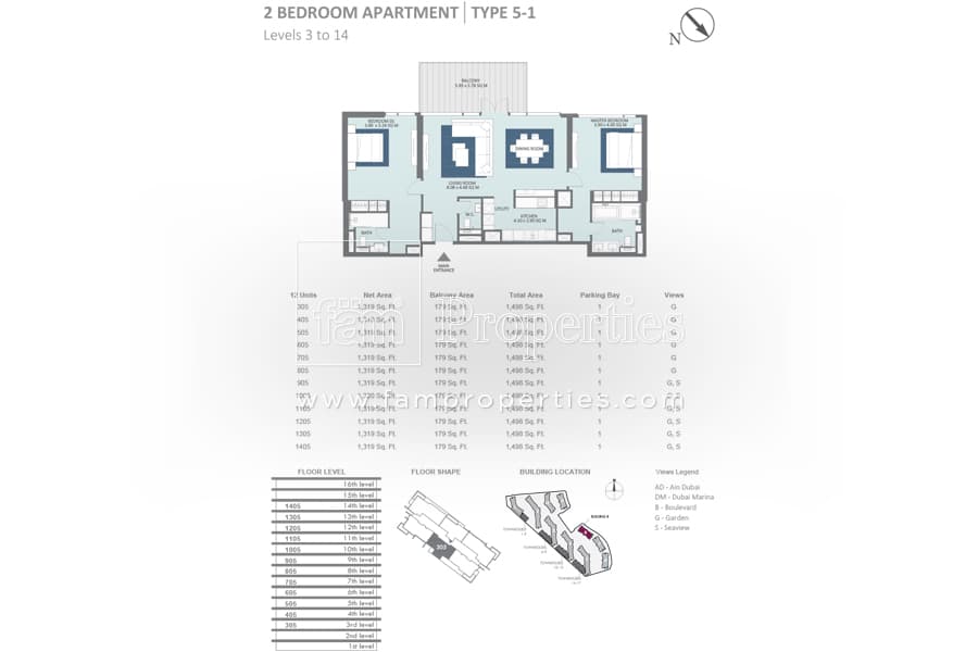 Bluewaters Residences Building 8, 2-Bed Floor Plan, type: 2 Bedroom