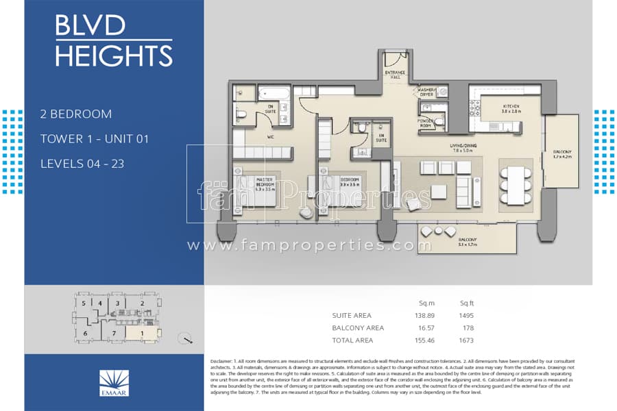 BLVD Heights Tower 1, 2-Bed Floor Plan, type: 2 Bedroom