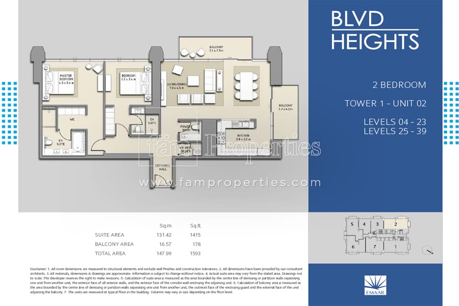 BLVD Heights Tower 1, 2-Bed Floor Plan, type: 2 Bedroom
