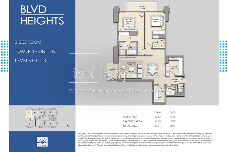 BLVD Heights Tower 1, 2-Bed Floor Plan, type: 2 Bedroom