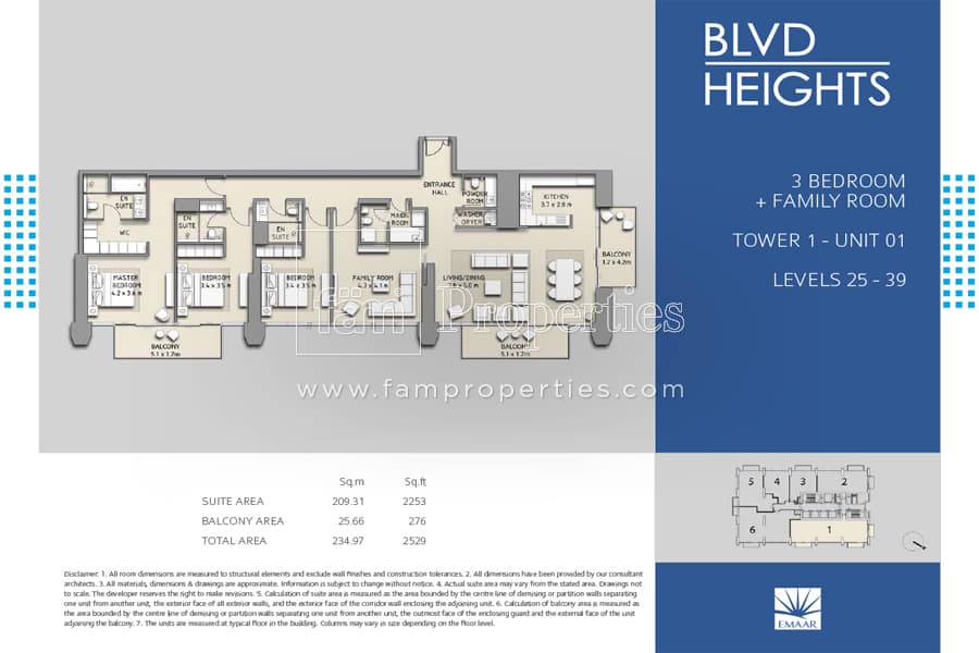 BLVD Heights Tower 1, 3-Bed Floor Plan, type: 3 Bedroom