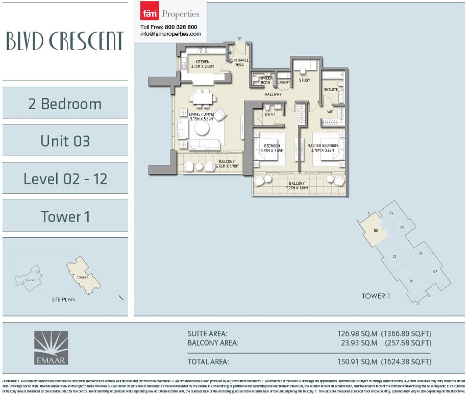 Boulevard Crescent (not in use), 2-Bed Floor Plan, type: 2 BD - Unit 03 - Level 02-12