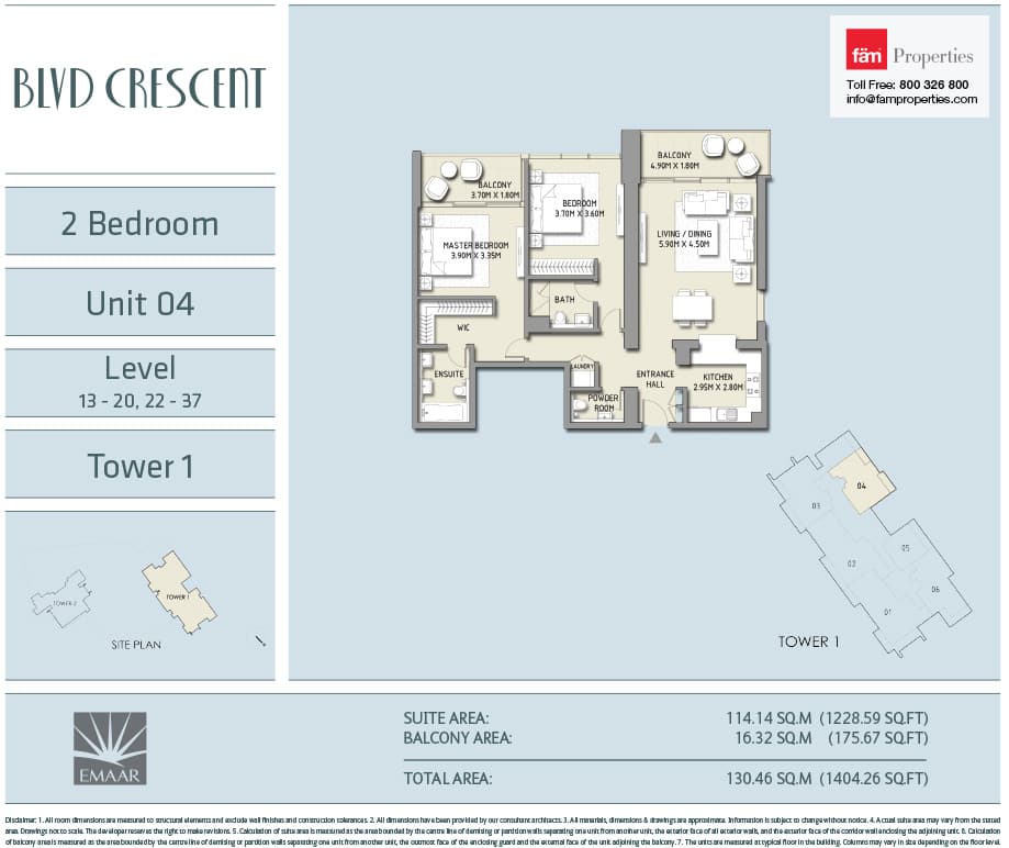 Boulevard Crescent (not in use), 2-Bed Floor Plan, type: 2 BD - Unit 04 - Level 13-20, 22-37