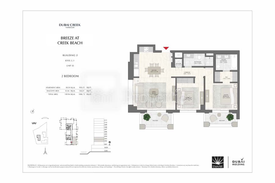 Breeze at Creek Beach Building 1, 2-Bed Floor Plan, type:
