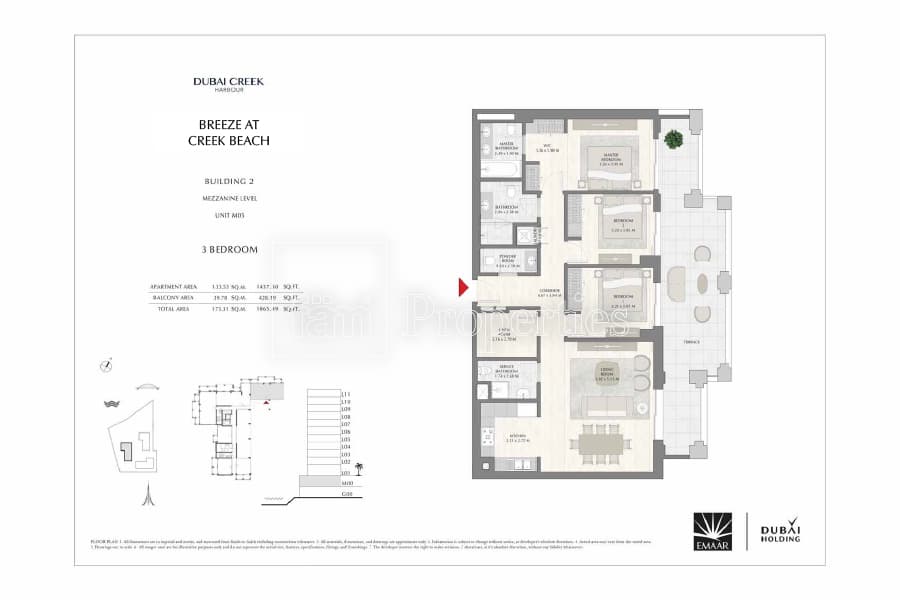 Breeze at Creek Beach Building 1, 3-Bed Floor Plan, type: