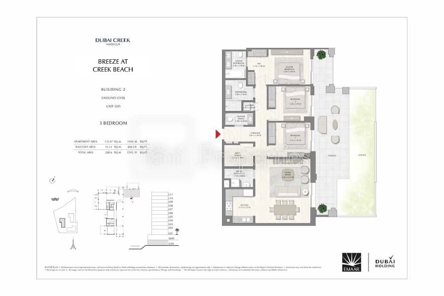 Breeze at Creek Beach Building 1, 3-Bed Floor Plan, type: