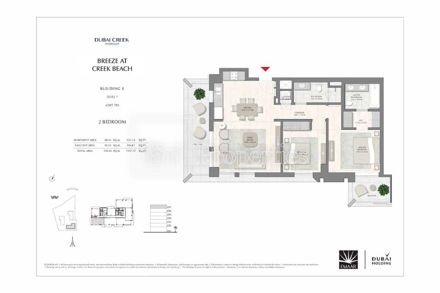 Breeze at Creek Beach Building 1, 2-Bed Floor Plan, type: