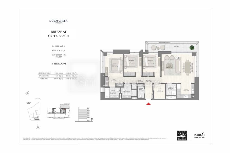 Breeze at Creek Beach Building 1, 3-Bed Floor Plan, type: