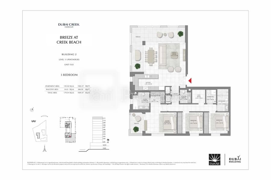 Breeze at Creek Beach Building 1, 3-Bed Floor Plan, type: 3 Bedroom
