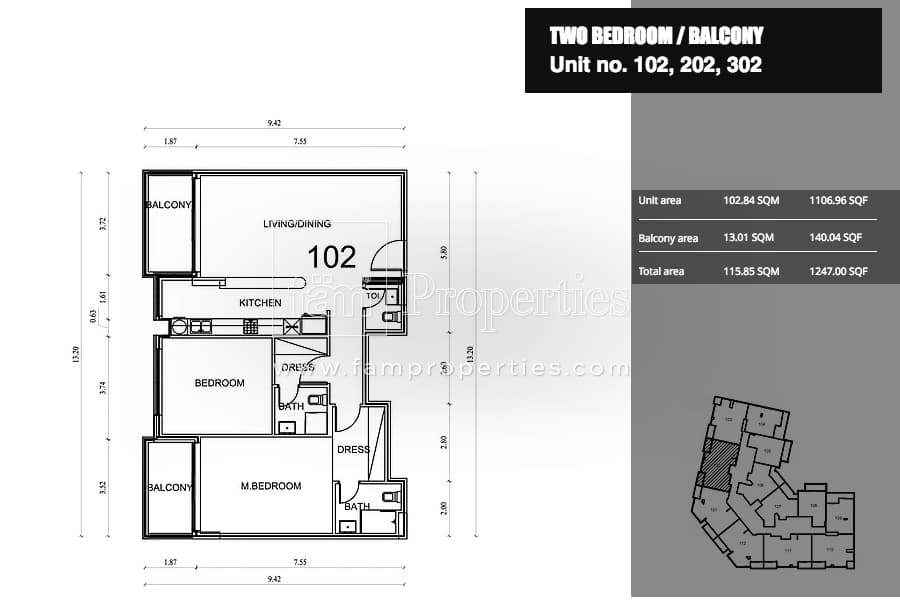 Bright Corner, 2-Bed Floor Plan, type: 2 Bedroom