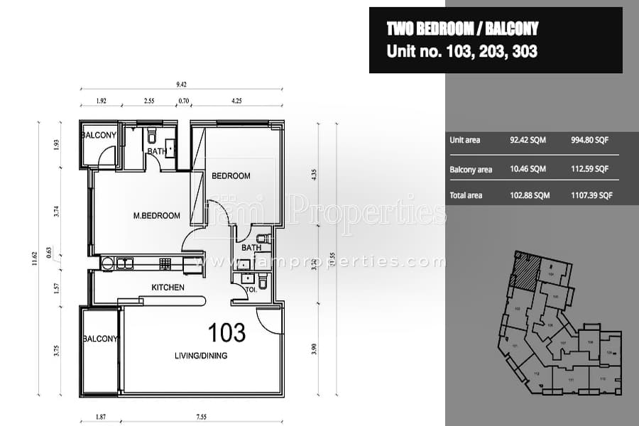 Bright Corner, 2-Bed Floor Plan, type: 2 Bedroom