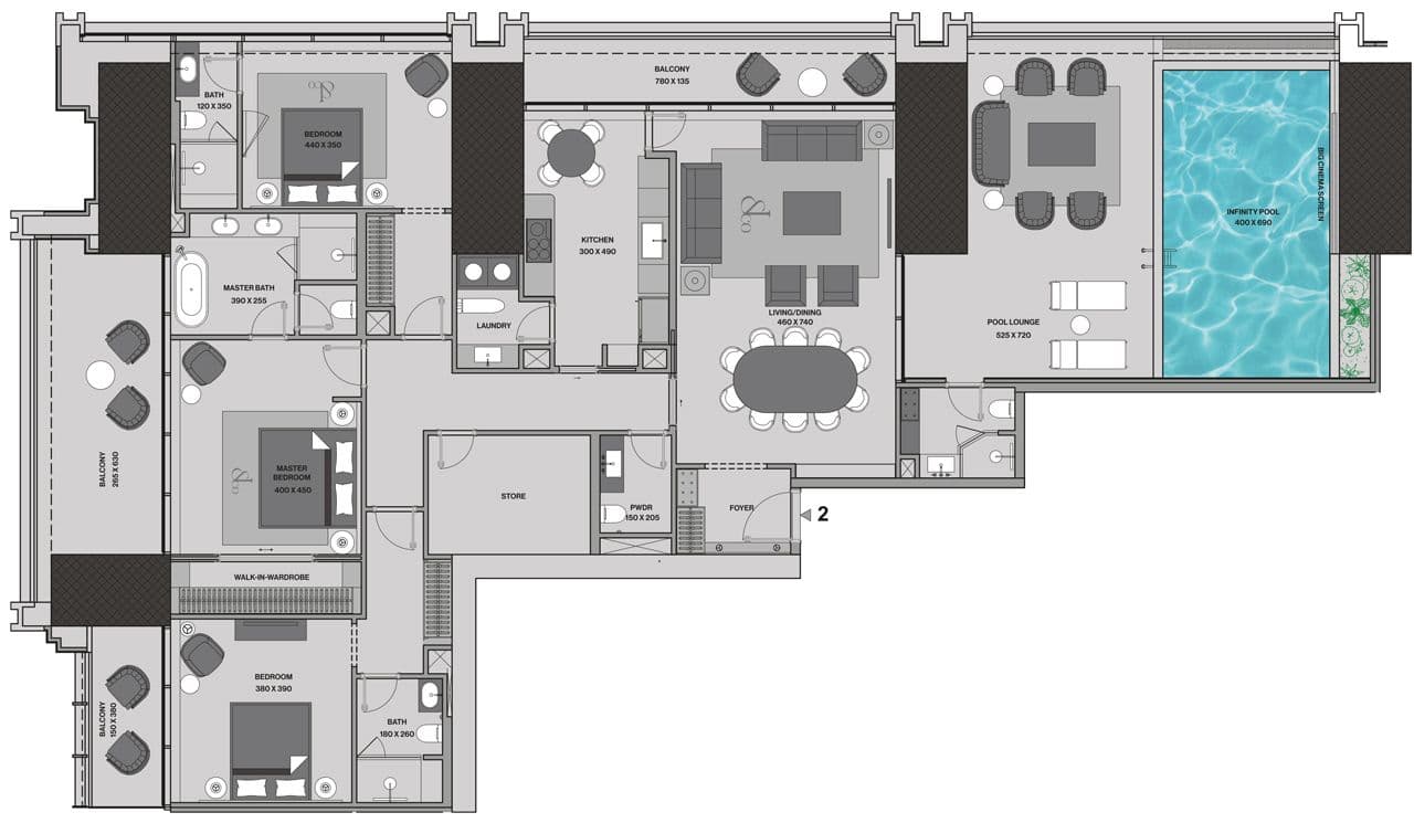 Burj Binghatti, 3-Bed Floor Plan, type: