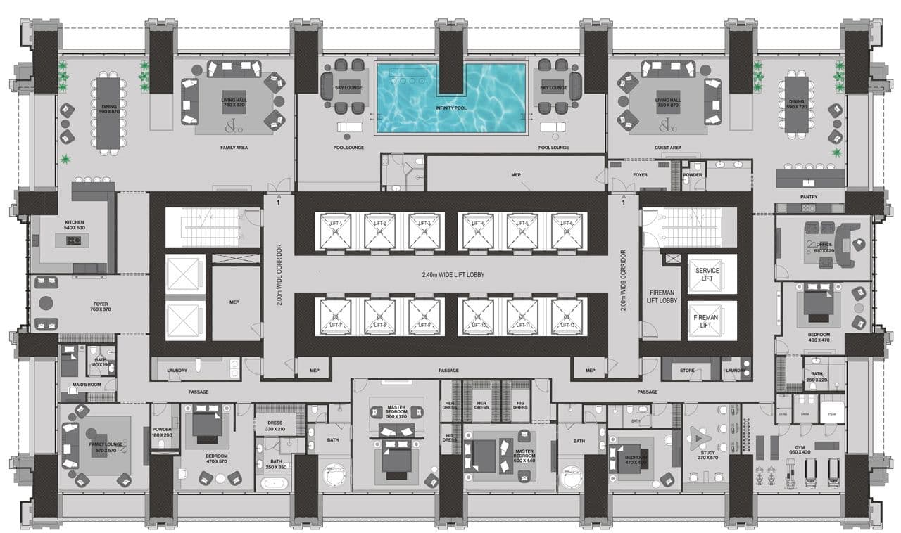 Burj Binghatti, 5-Bed Floor Plan, type: