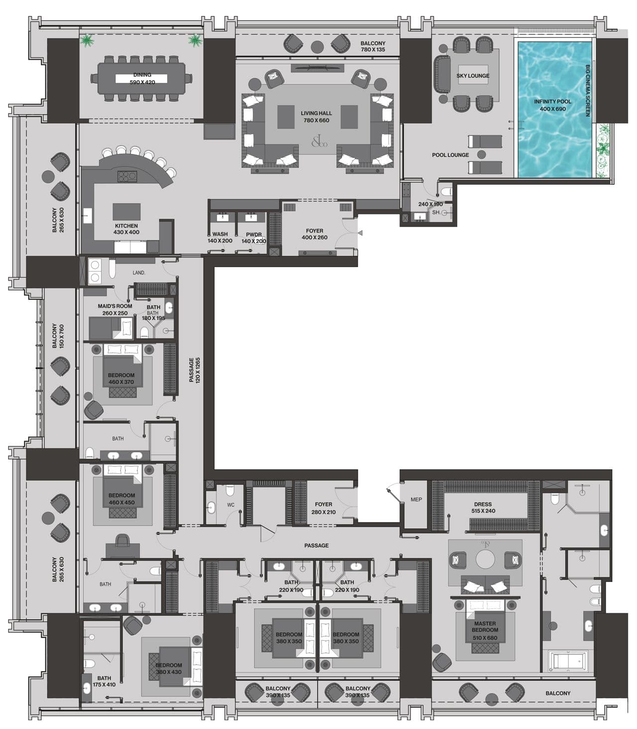 Burj Binghatti, 6-Bed Floor Plan, type: