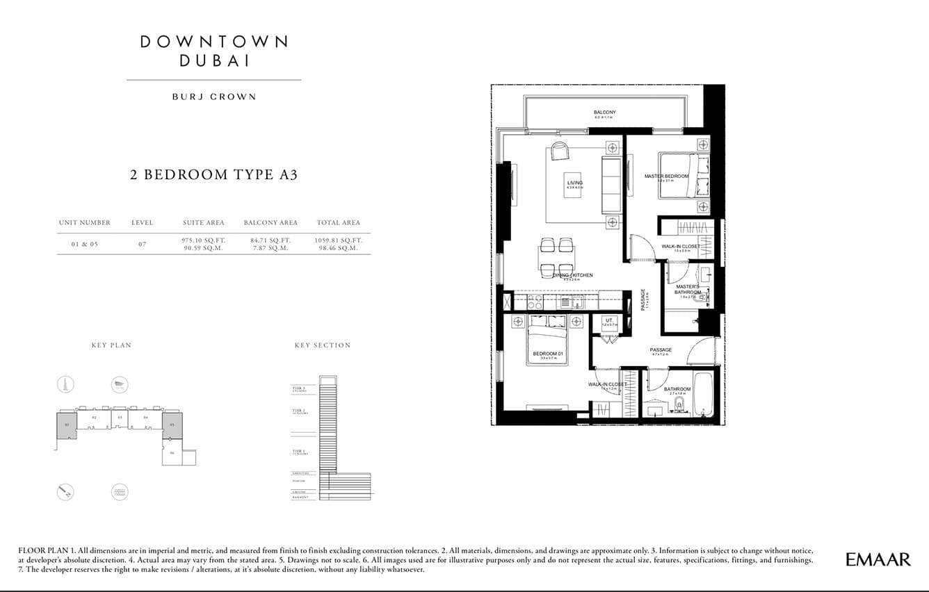 Burj Crown, 2-Bed Floor Plan, type: 2 Bed