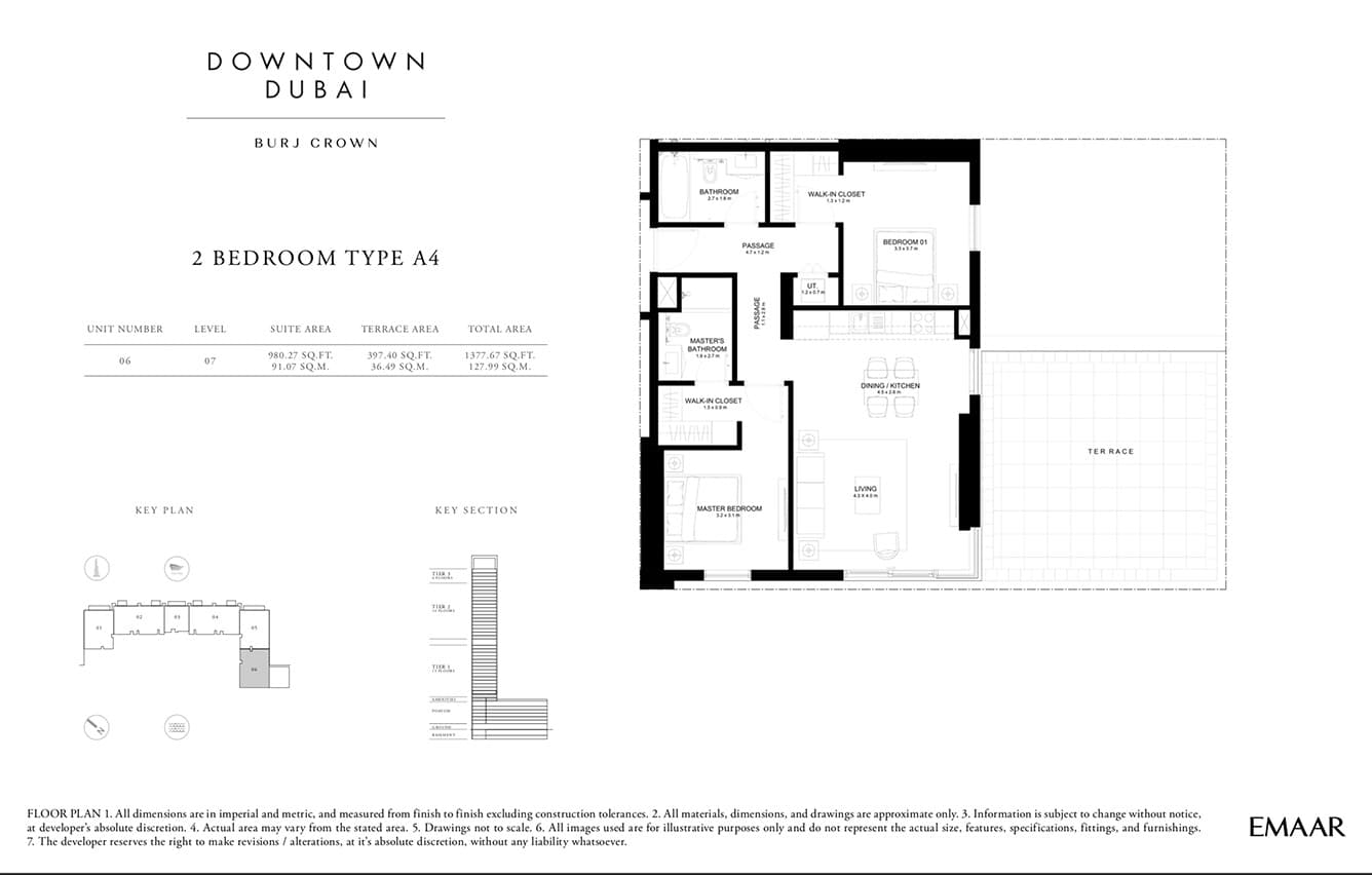 Burj Crown, 2-Bed Floor Plan, type: 2 Bed