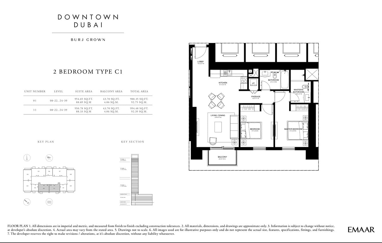 Burj Crown, 2-Bed Floor Plan, type: 2 Bed