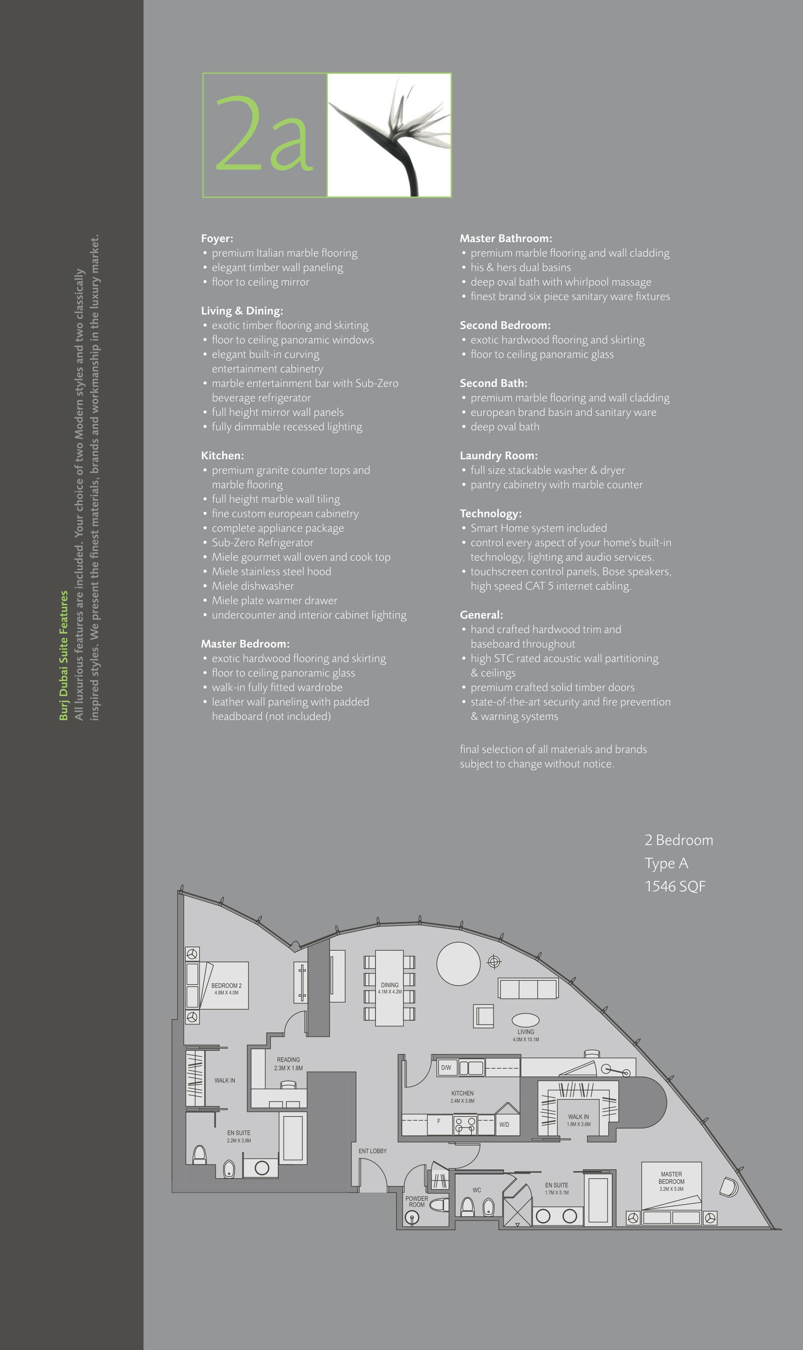 Burj Khalifa, 2-Bed Floor Plan, type: 2 Bedroom