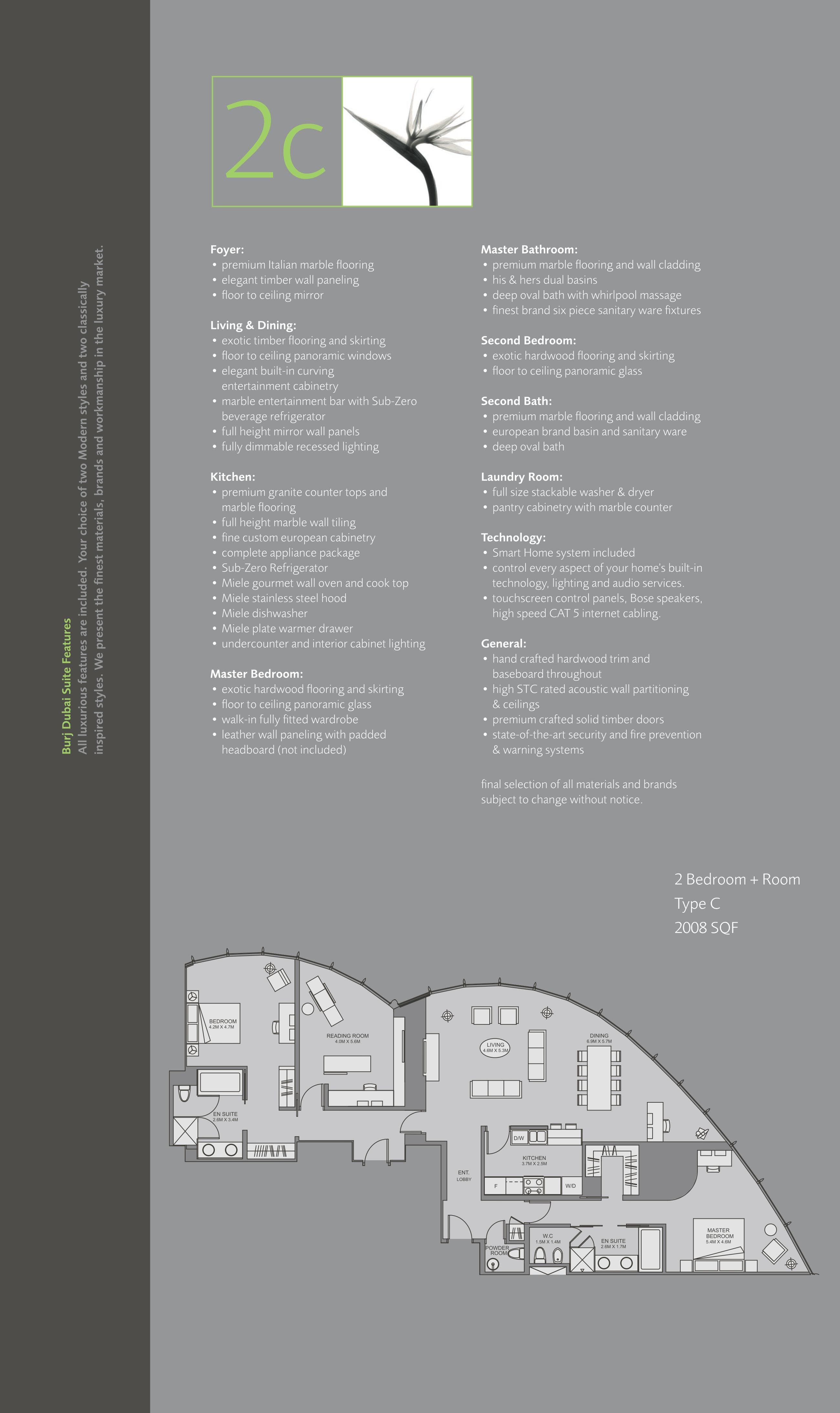 Burj Khalifa, 2-Bed Floor Plan, type: 2 Bedroom