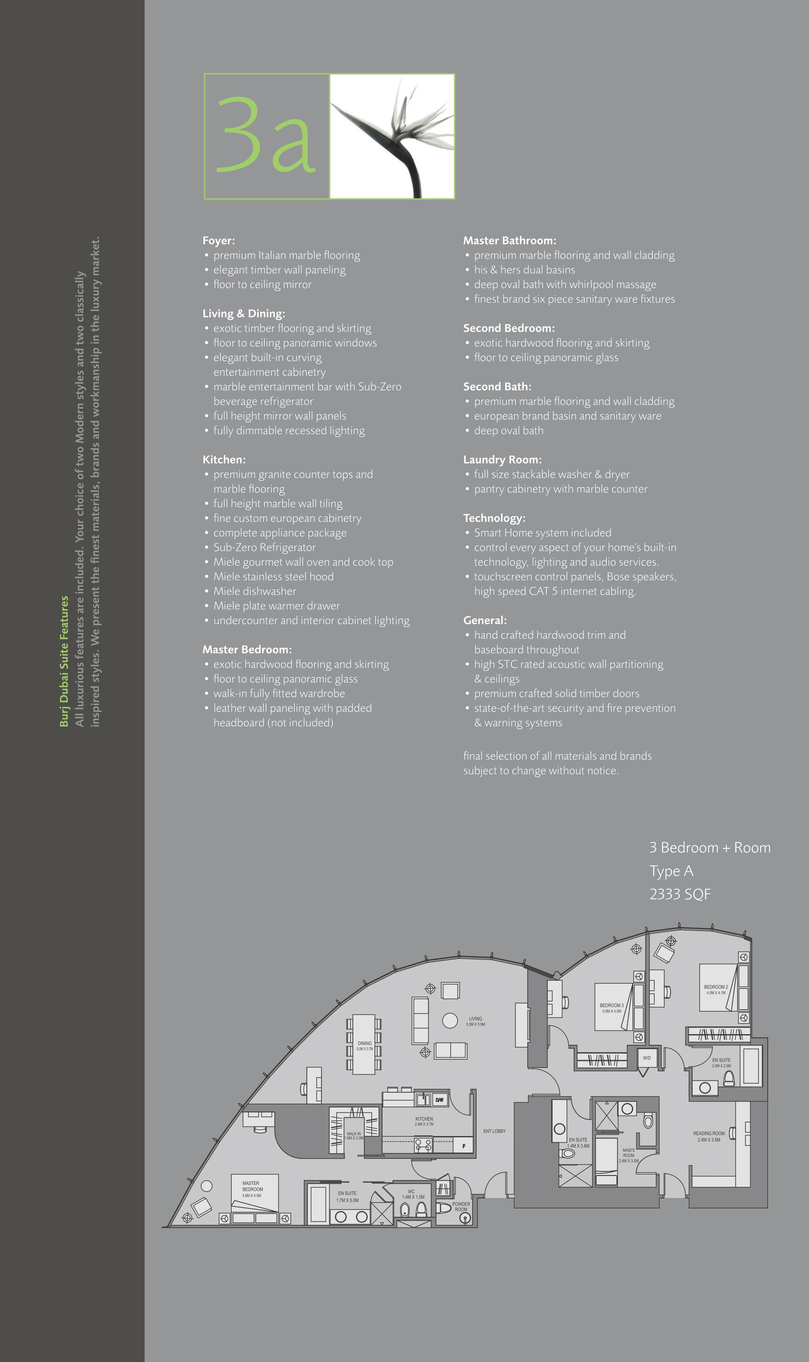 Burj Khalifa, 3-Bed Floor Plan, type: 3 Bedroom