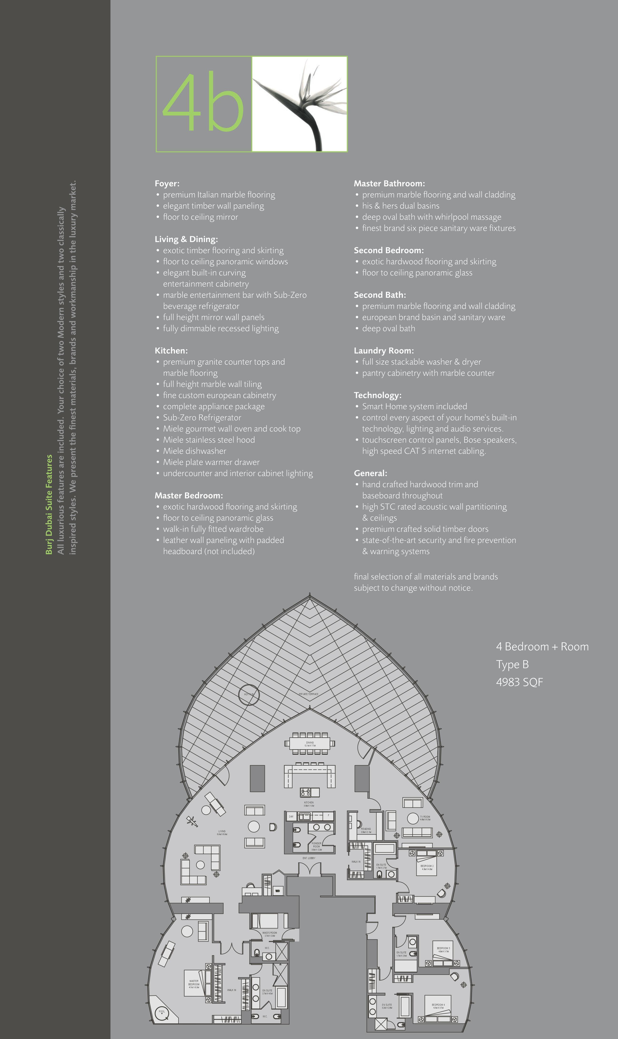Burj Khalifa, 4-Bed Floor Plan, type: 4 Bedroom