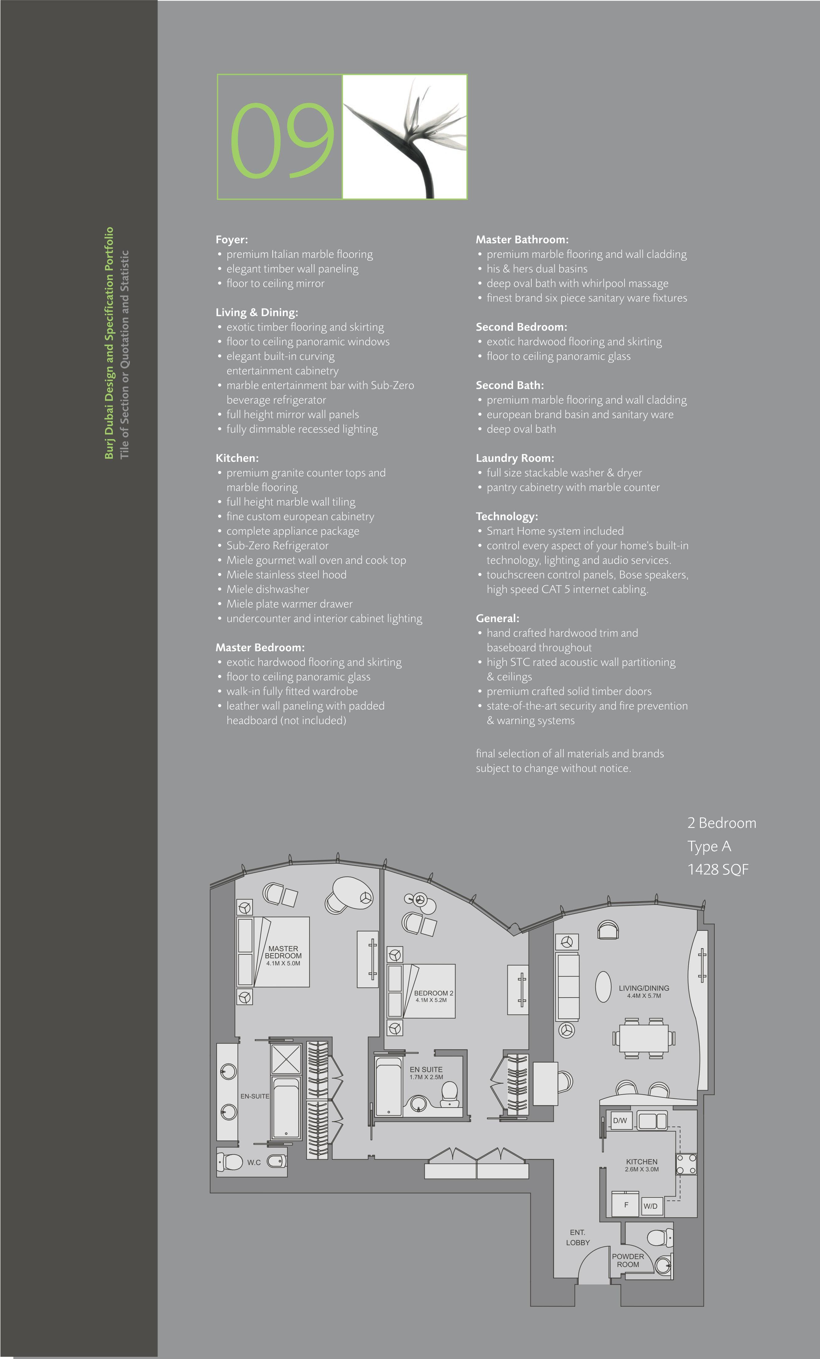 Burj Khalifa, 2-Bed Floor Plan, type: 2 Bedroom