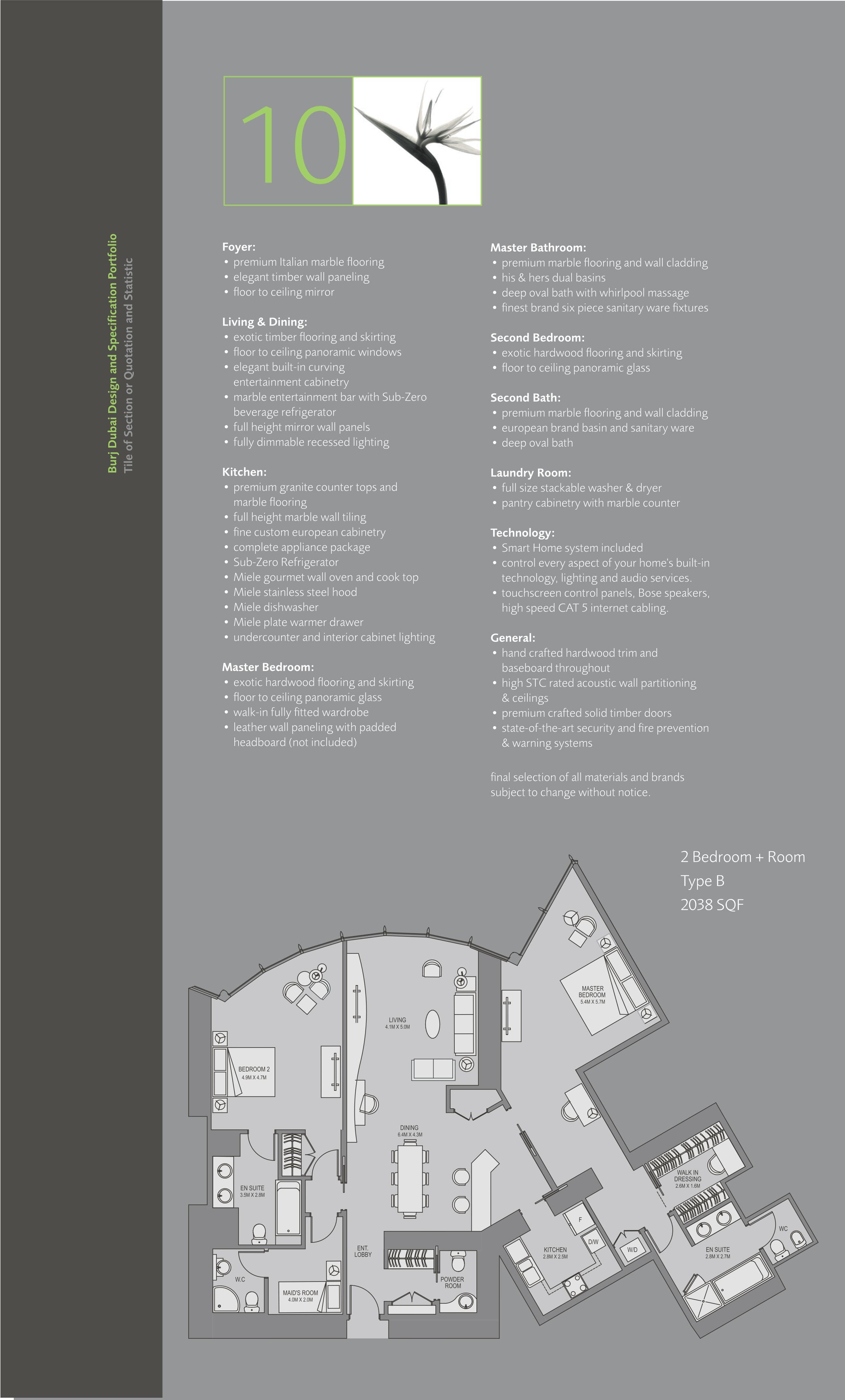 Burj Khalifa, 2-Bed Floor Plan, type: 2 Bedroom