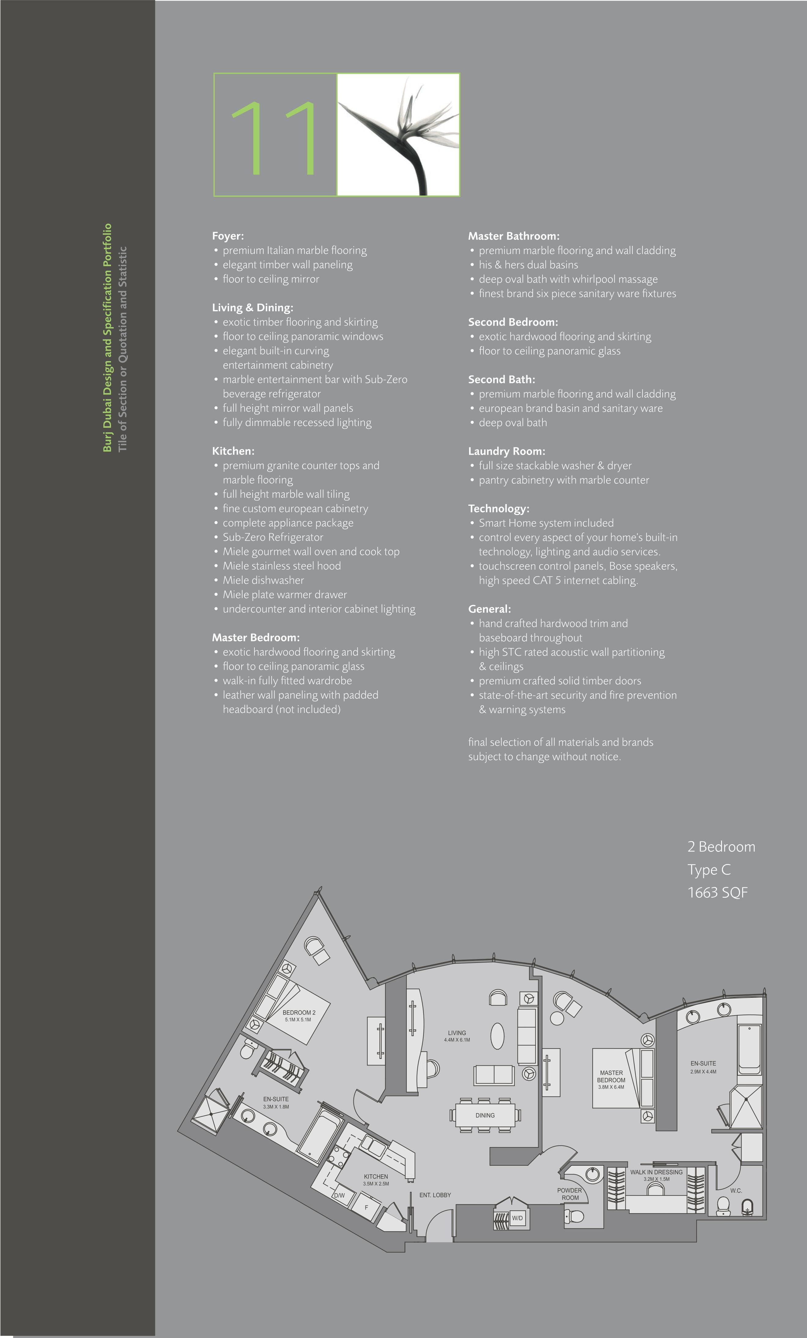 Burj Khalifa, 2-Bed Floor Plan, type: 2 Bedroom
