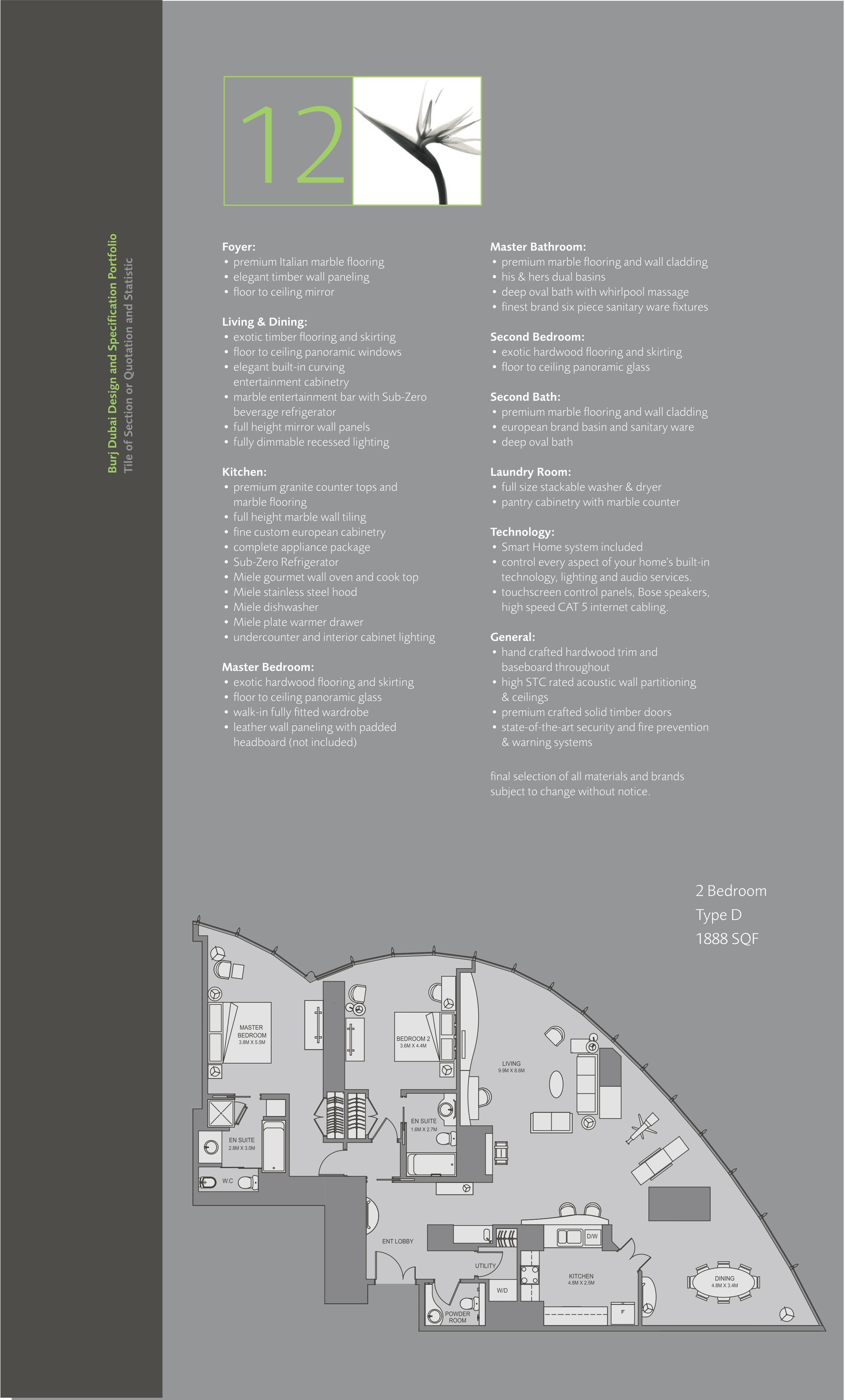 Burj Khalifa, 2-Bed Floor Plan, type: 2 Bedroom