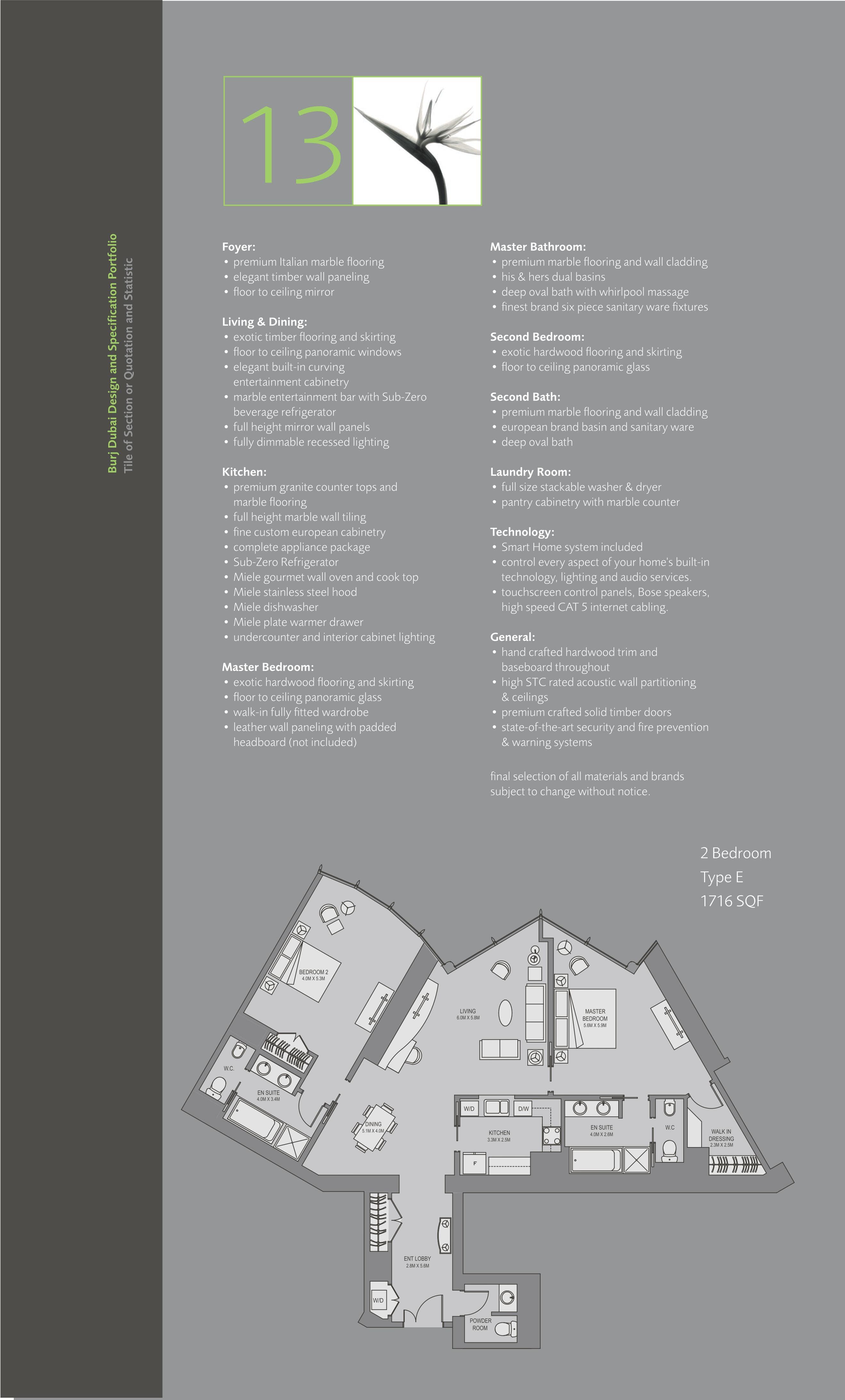 Burj Khalifa, 2-Bed Floor Plan, type: 2 Bedroom