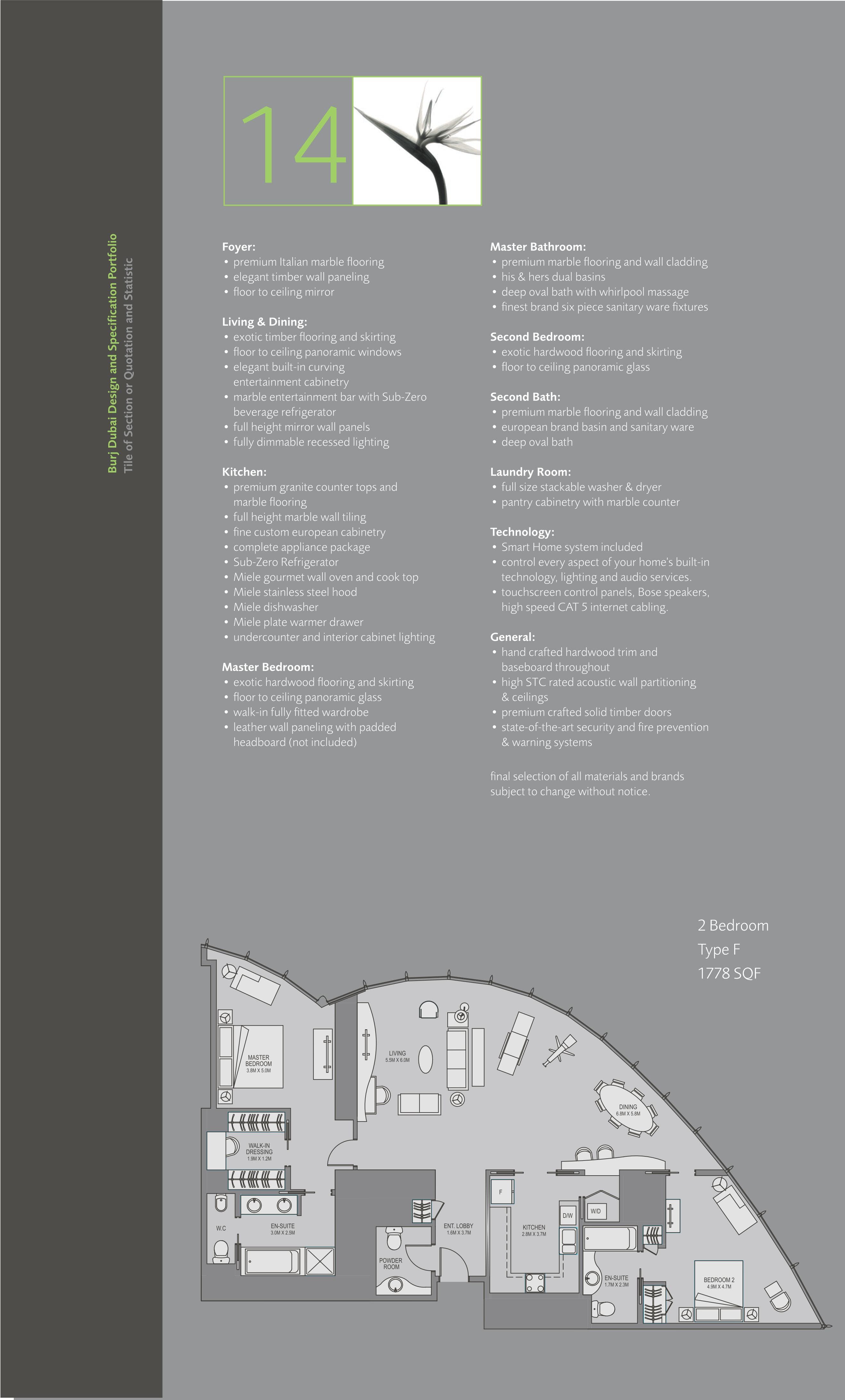 Burj Khalifa, 2-Bed Floor Plan, type: 2 Bedroom