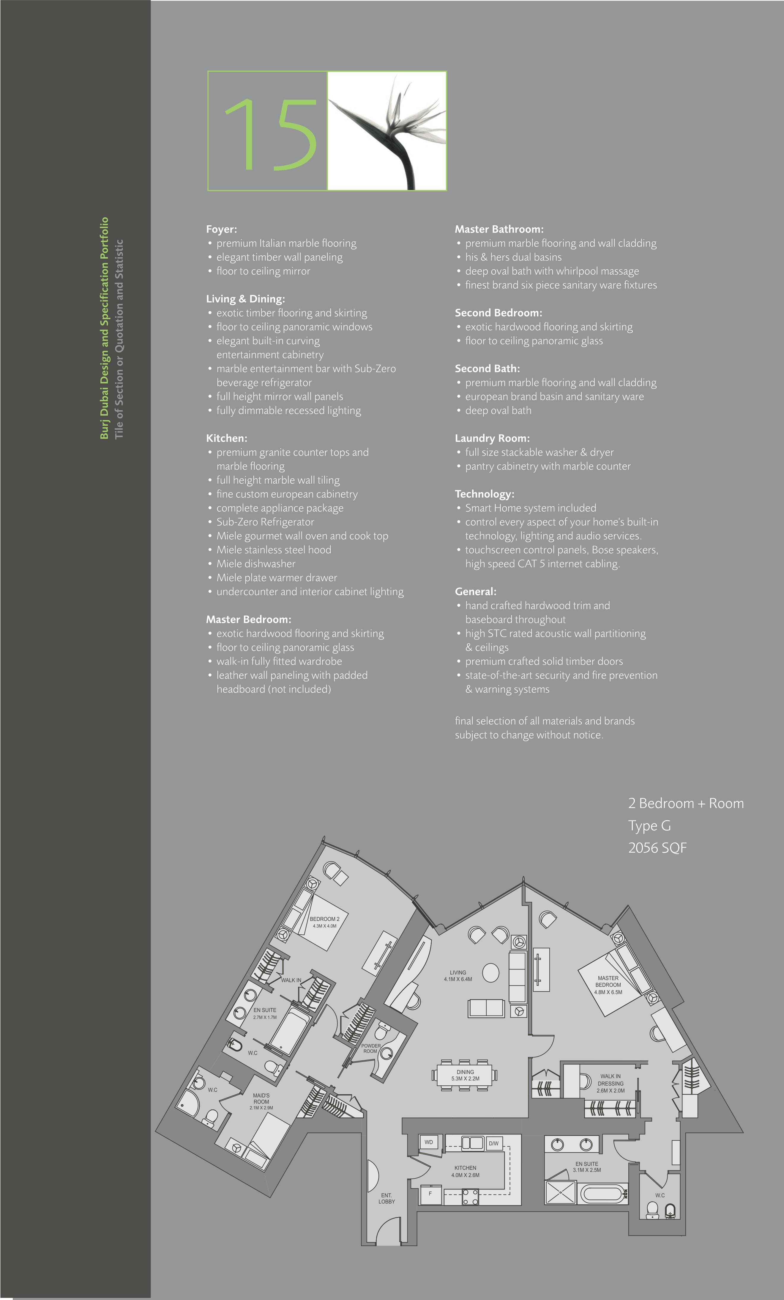 Burj Khalifa, 2-Bed Floor Plan, type: 2 Bedroom