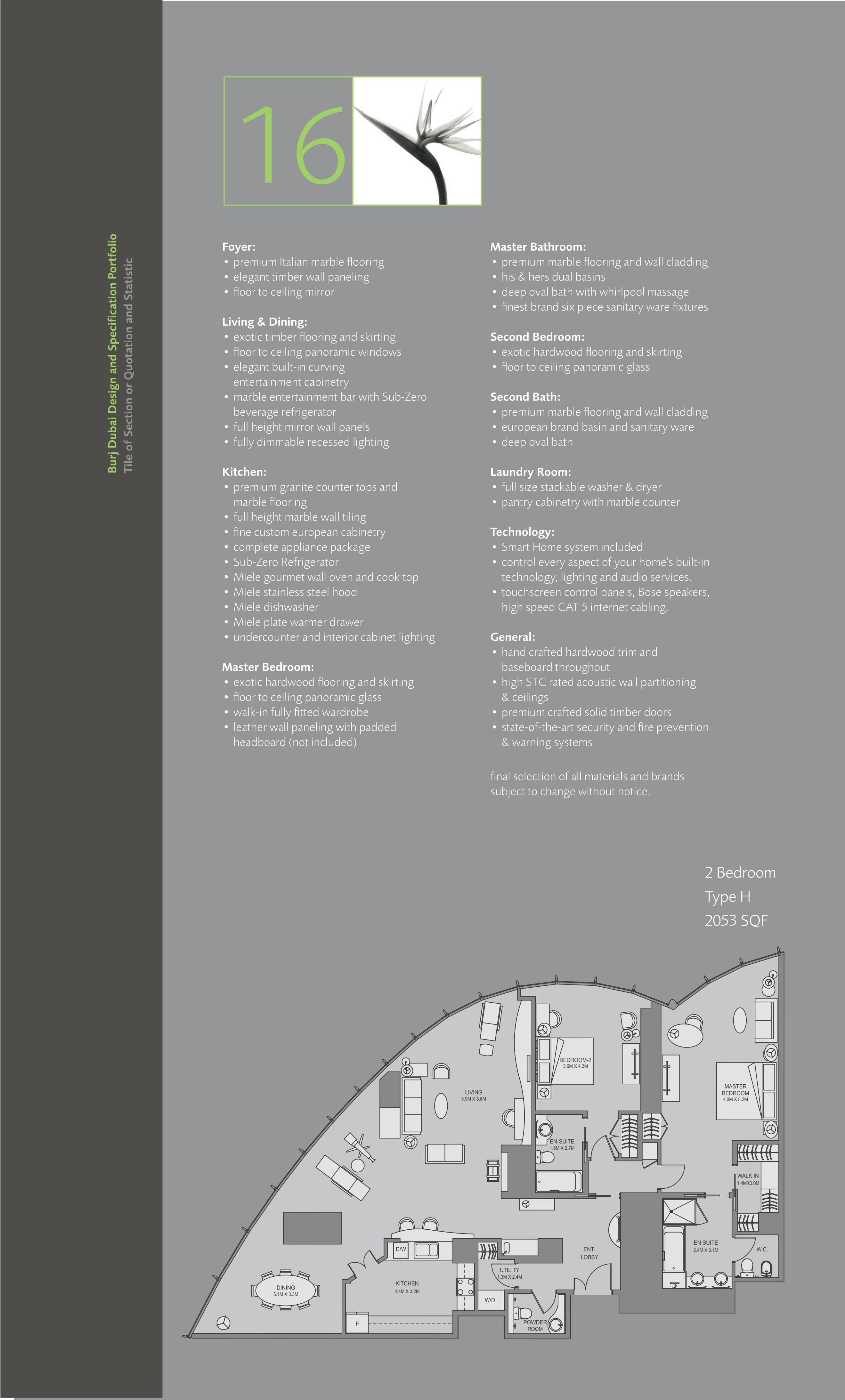 Burj Khalifa, 2-Bed Floor Plan, type: 2 Bedroom